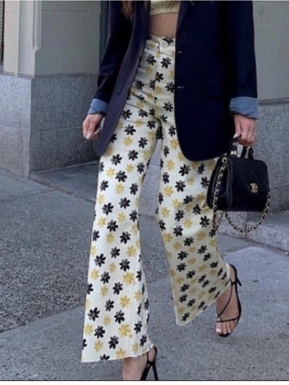 NWT Zara The Marine Straight Wide Leg Crop Floral Print Jeans